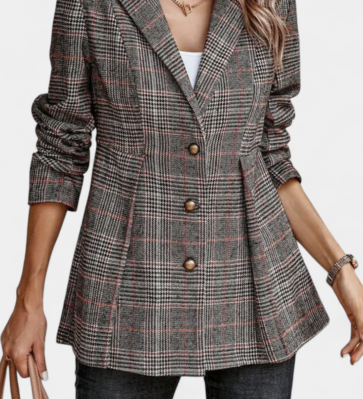 CALICO | Blazer Peplum a Cuadros con Solapa de Muesca