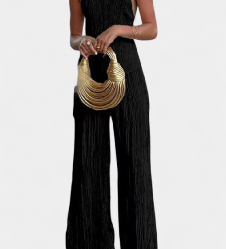 CRISTINA | Conjunto Chic de Top Asimétrico y Pantalón Suelto Plisado