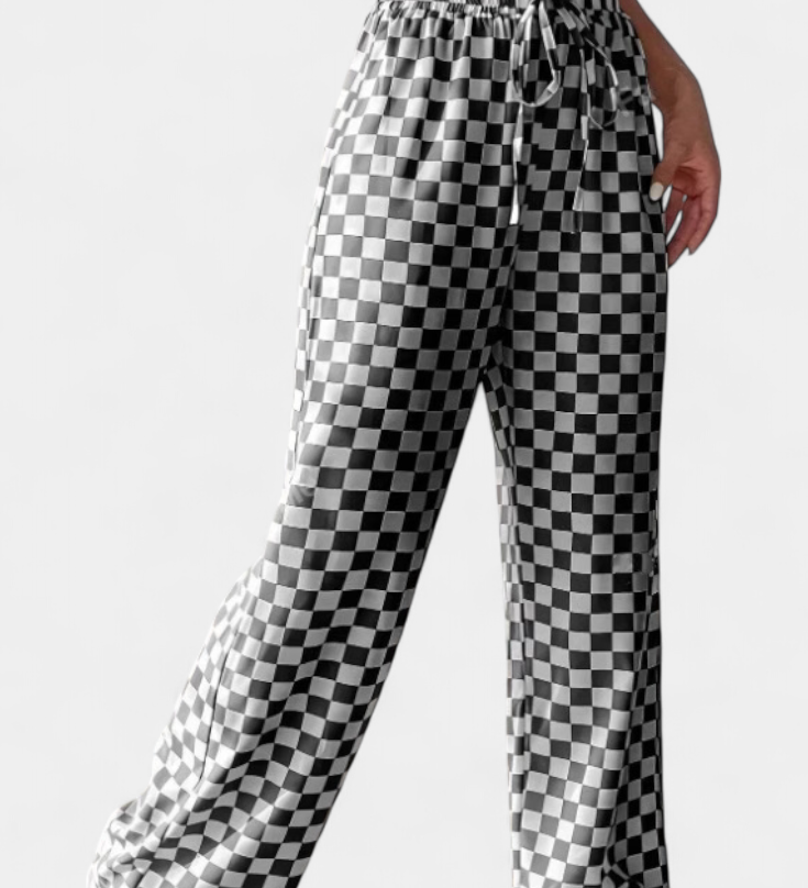 HILARIA | Pantalones de Pierna Ancha con Estampado a Cuadros
