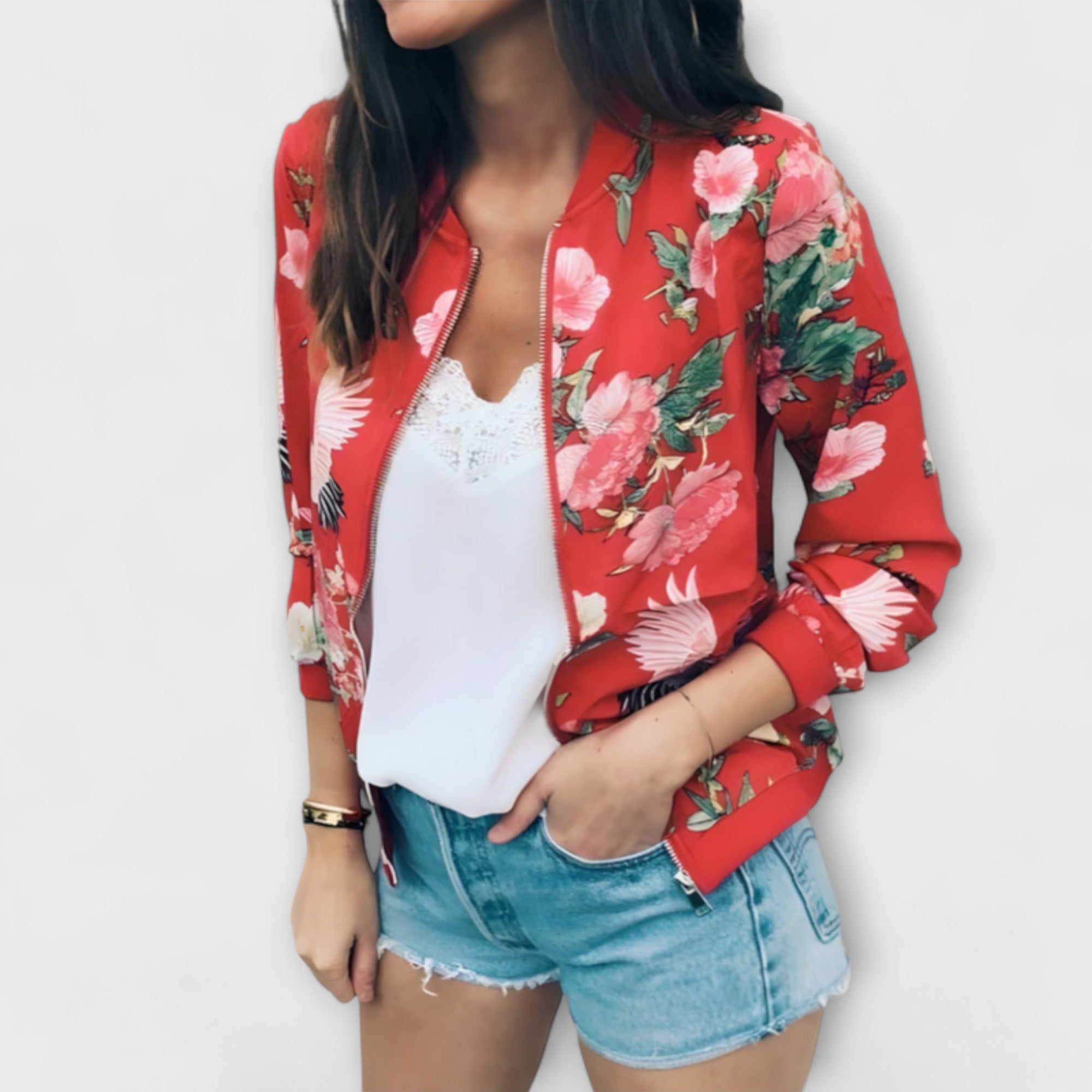 ANDREIA™ | Chaqueta bomber elegante con patrón floral