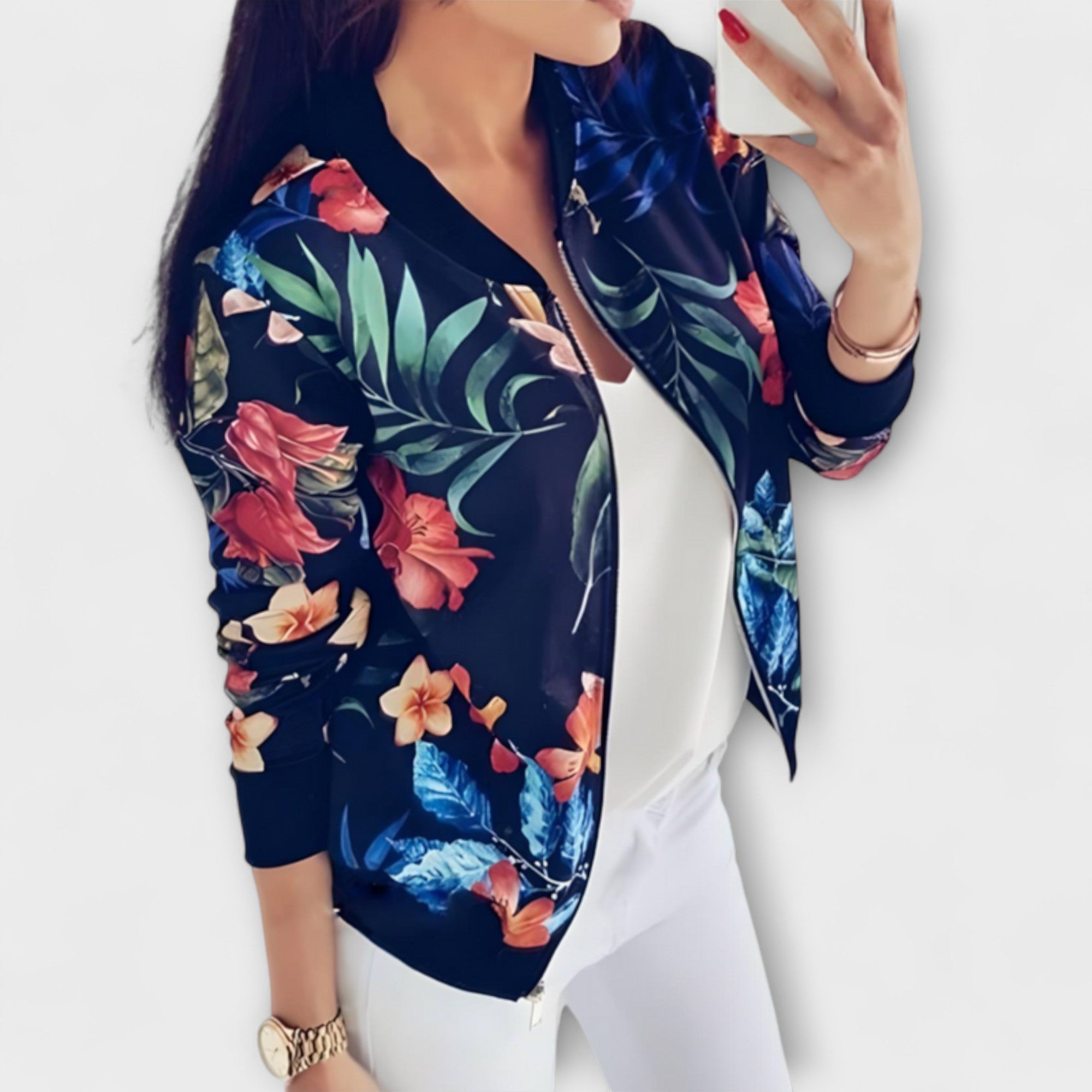 ANDREIA™ | Chaqueta bomber elegante con patrón floral