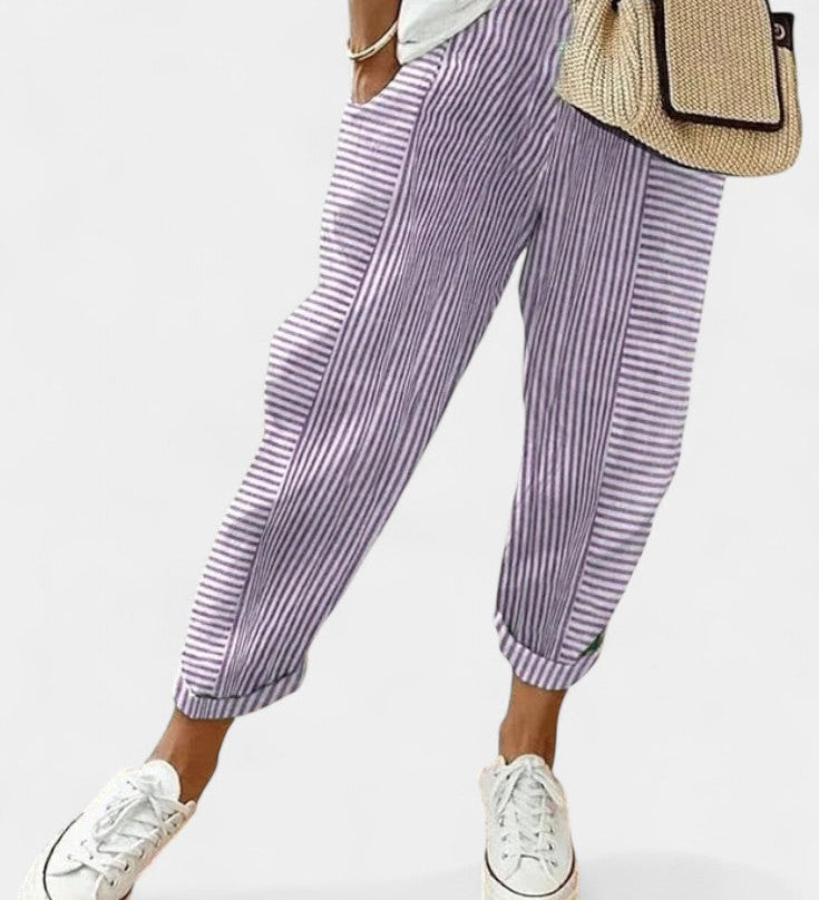 ALBA | Pantalones de Mezcla de Lino a Rayas