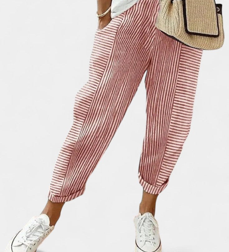 ALBA | Pantalones de Mezcla de Lino a Rayas